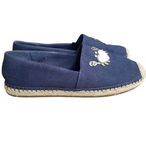 Kate Spade Beach Date Crab Pearl Accent Navy Blue Espadrilles Shoes Size 8